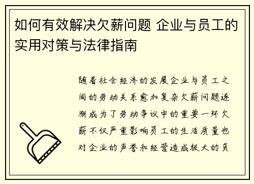 如何有效解决欠薪问题 企业与员工的实用对策与法律指南 如何有效解决欠薪问题 企业与员工的实用对策与法律指南